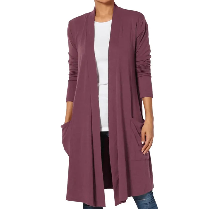 Stylish Plum Lightweight Draped Cardigan Duster - Wild Time Fashion