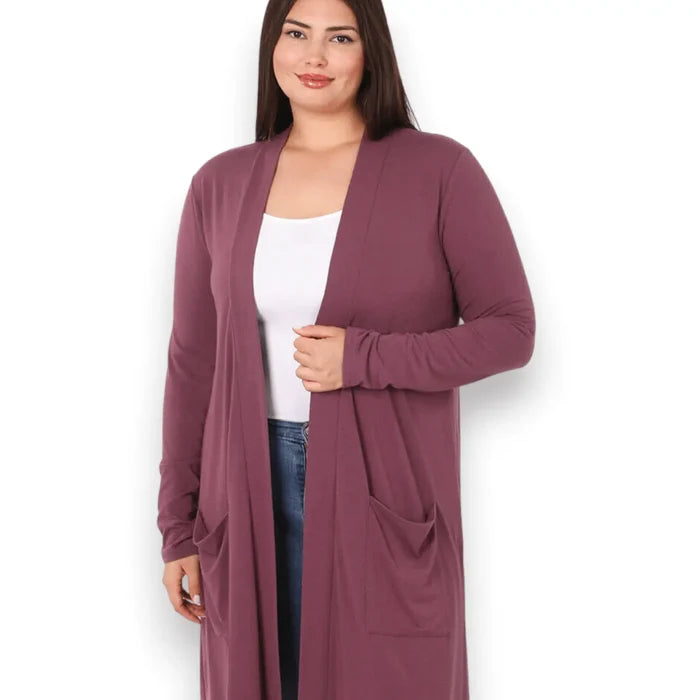 Stylish Plum Lightweight Draped Cardigan Duster - Wild Time Fashion