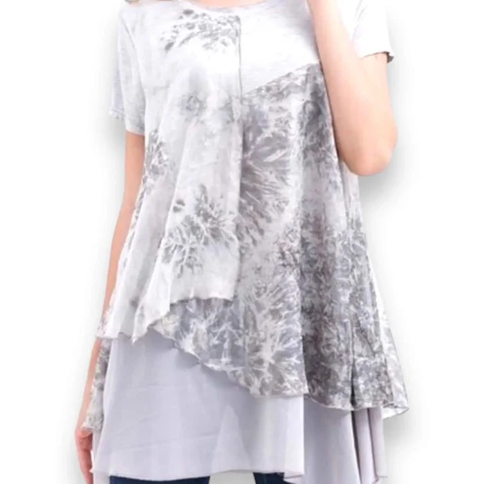 Stylish Tiered Short Sleeve Long Top- Wild Time Fashion