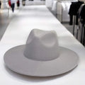 Soft gray tall teardrop crown wide brim stylish stylish fedora hat