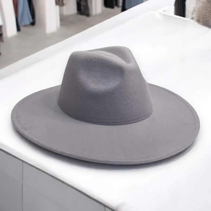light gray tall teardrop crown wide brim stylish stylish fedora hat