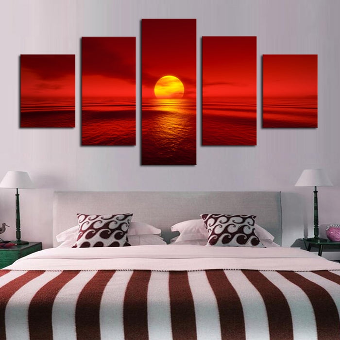 Sunset Red Sun Seascape Wall Art Decor Canvas Printing - BlueArtDecor