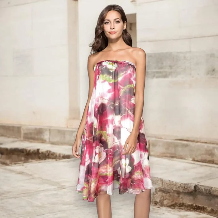 Sweet Pink Floral Maxi Skirt with white lily print – chiffon boho summer skirt
