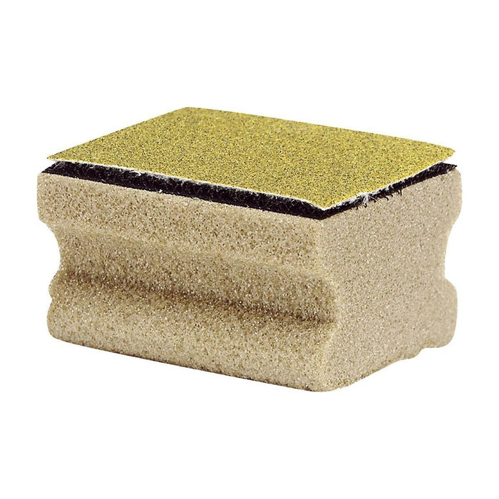 Rectangular sanding block with sandpaper on a white background