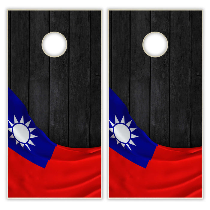 Taiwan Flag Cornhole Set - Black Wood