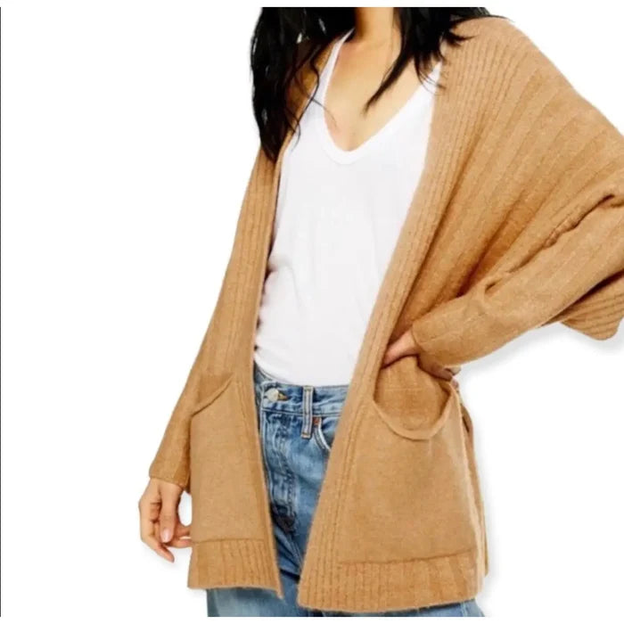 Tan Chunky Mid-Length Knit Cardigan