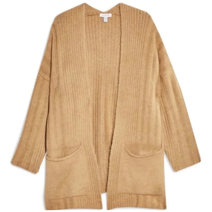 Tan Chunky Mid-Length Knit Cardigan