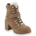Suede hiking boots with silver D-ring lace up detail and sherpa tongue