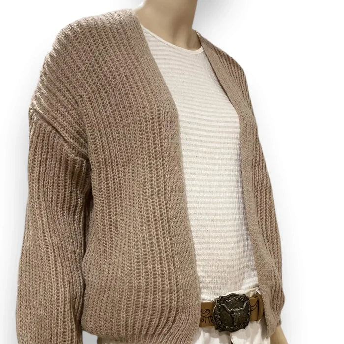 Tan Long Sleeve Knitted Sweater Cardigan