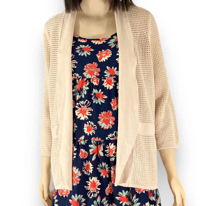 Tan Open Stitch Cardigan Blazer