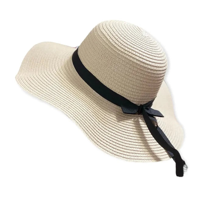 Women's Natural Braided Straw, Round Dome Crown with Wide Brim Summer Panama Hat-One Size Fits Most- Wild Time Fashion