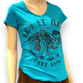 v neck short sleeve rhinestone silver studded Teal Motorcycle Studded Graphic Tees by Liberty Wear
