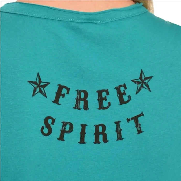 back view v neck short sleeve rhinestone silver studded Teal Motorcycle Studded Graphic Tees by Liberty Wear