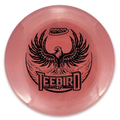 Pink disc golf disc with black eagle design and 'Innova' branding on a white background