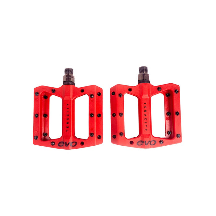 EVO, Tenacity, Platform Pedals, Body: Nylon, Spindle: Cr-Mo, 9/16'', Red, Pair