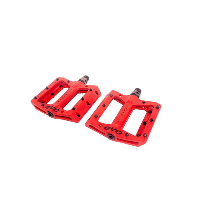 EVO, Tenacity, Platform Pedals, Body: Nylon, Spindle: Cr-Mo, 9/16'', Red, Pair