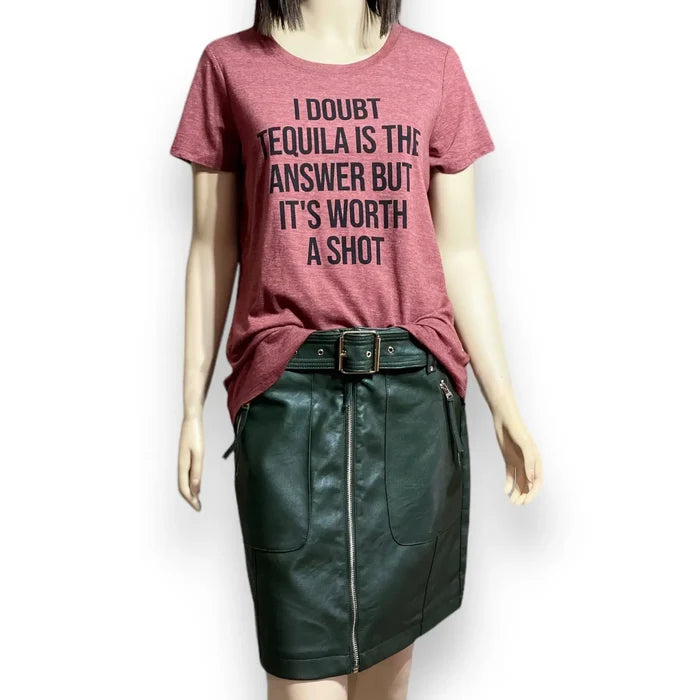 Wearing Reddish brown tequila short sleeve graphic tee