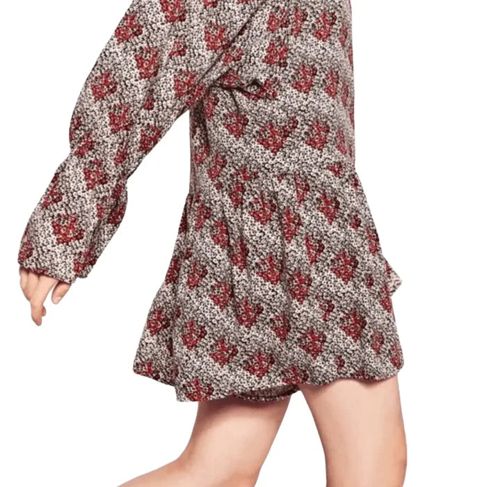 Textile Floral Print Long Sleeve Rompers Shorts - Wild Time Fashion