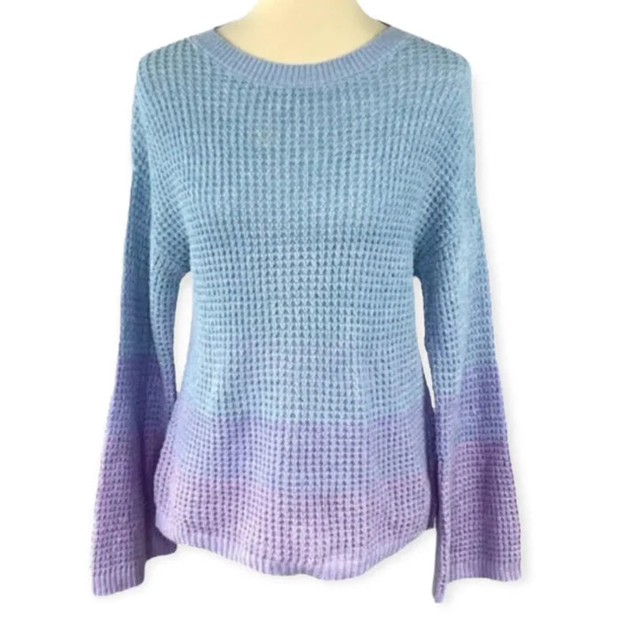 Tie Dye Bell Sleeve Textured Knit Sweater