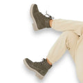 Olive Green Leather Chunky Hiking Combat Boots