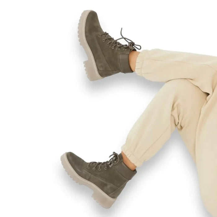 Olive Green Leather Chunky Hiking Combat Boots
