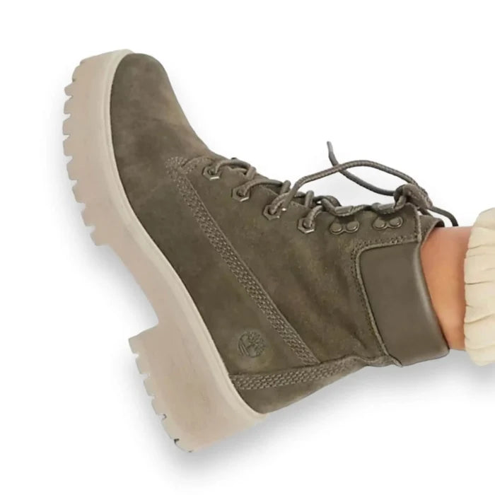Olive Green Leather Chunky Hiking Combat Boots