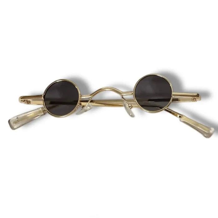 Tiny Round Metal Sunglasses with micro lenses and polarized UV400 festival style brown gold