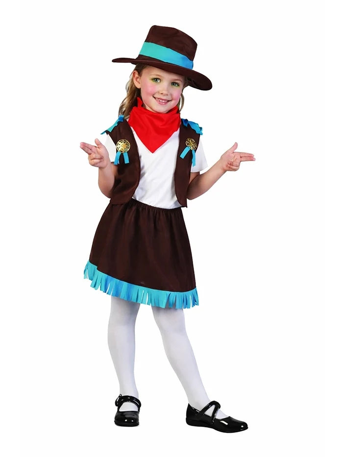 Toddler Cowgirl 4 Piece Set, Skirt, Waistcoat, Bandanna, Hat - thefancydress.co.uk