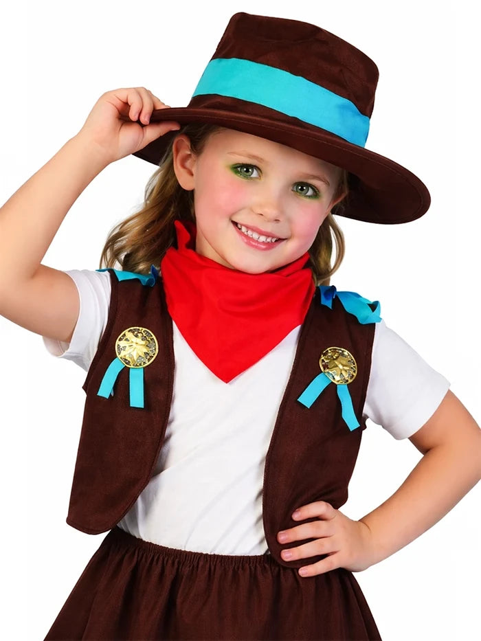 Toddler Cowgirl 4 Piece Set, Skirt, Waistcoat, Bandanna, Hat - thefancydress.co.uk