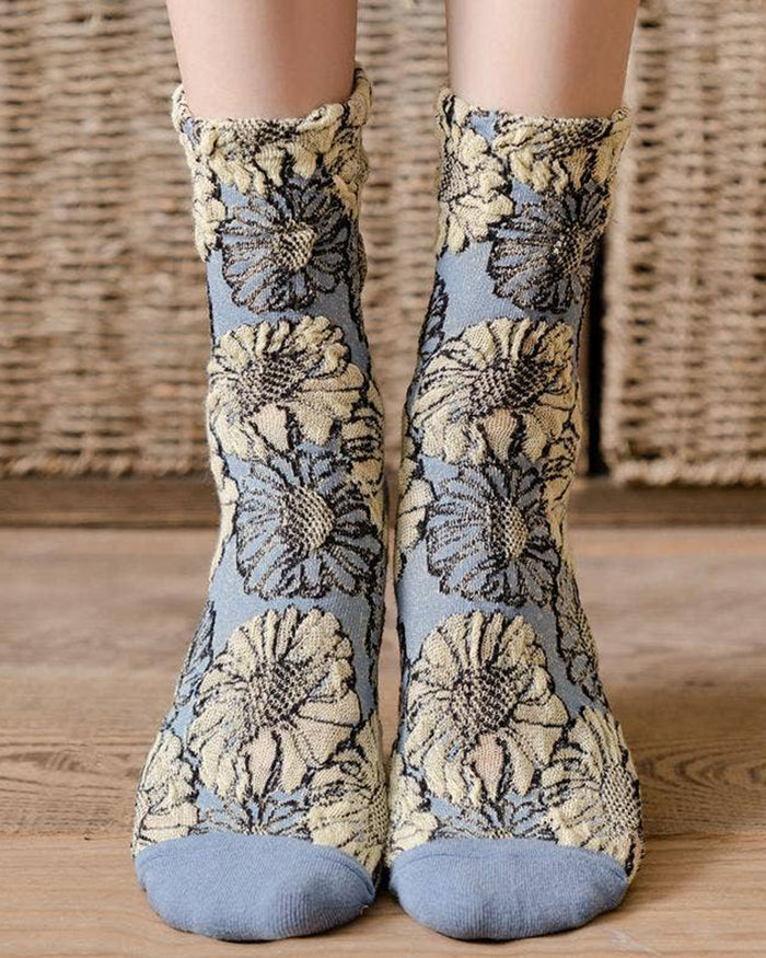 Tourtiwi, Embossed Sunflower, Crew Socks