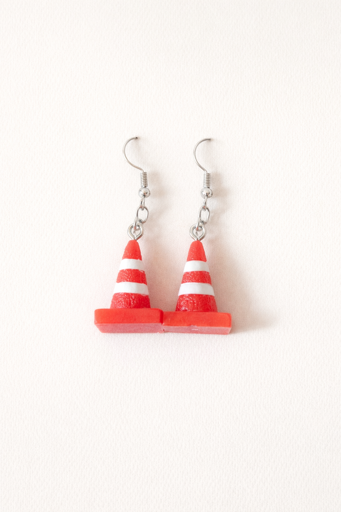 traffic cone drop earrings novelty design playful lightweight statement jewellery everyday wear