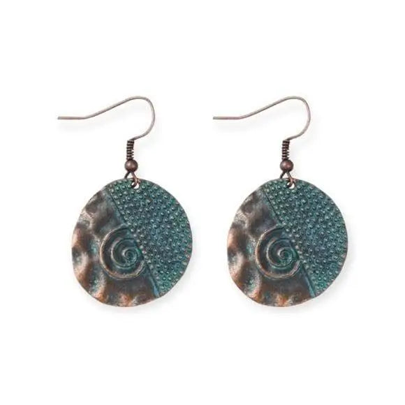 Tribal Copper Patina Drop Earrings