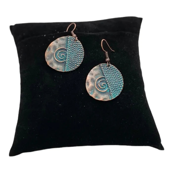 Tribal Copper Patina Drop Earrings