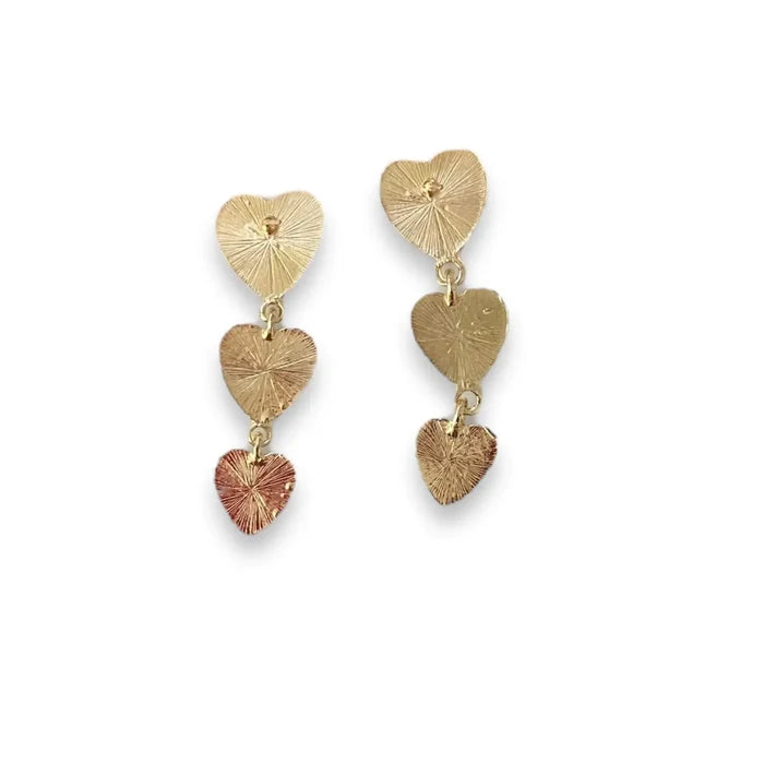Trinity Black Heart Gold Drop Earrings