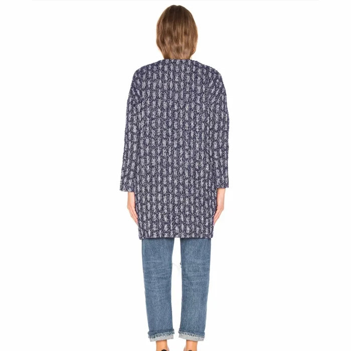 Tweed Long Collarless Zip Up Jacket