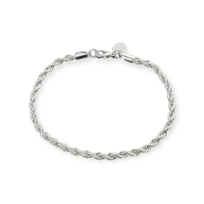 Twisted Sterling Silver Rope Bracelet with 3mm braided chain and lobster clasp / 8" / women's