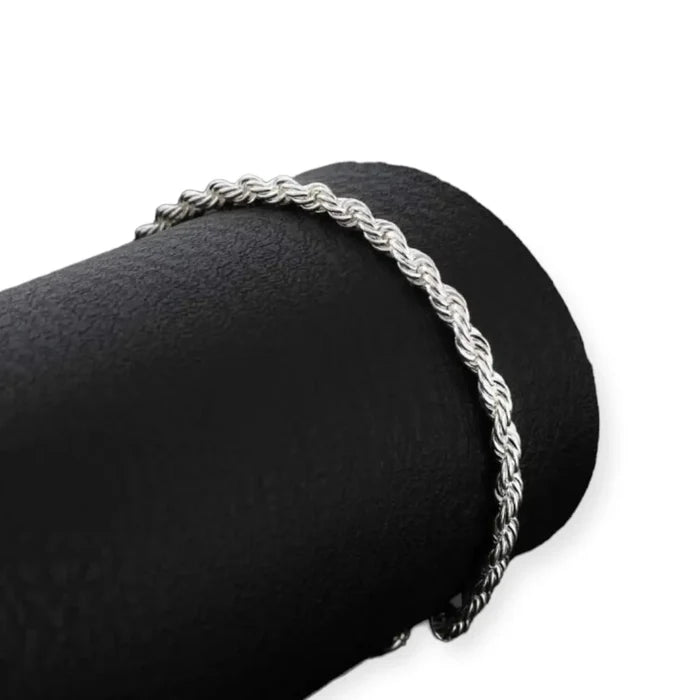 Twisted Sterling Silver Rope Bracelet with 3mm braided chain and lobster clasp / 8" / women's