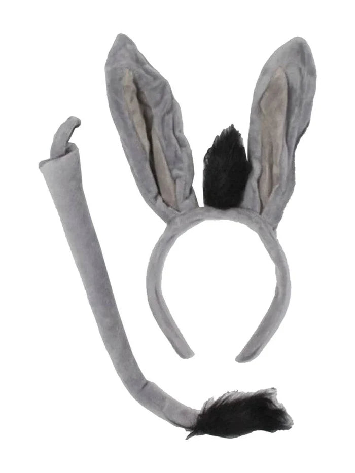 Unisex 2 PCS Faux Fur Grey Donkey Ears on Headband & Tail Set - thefancydress.co.uk