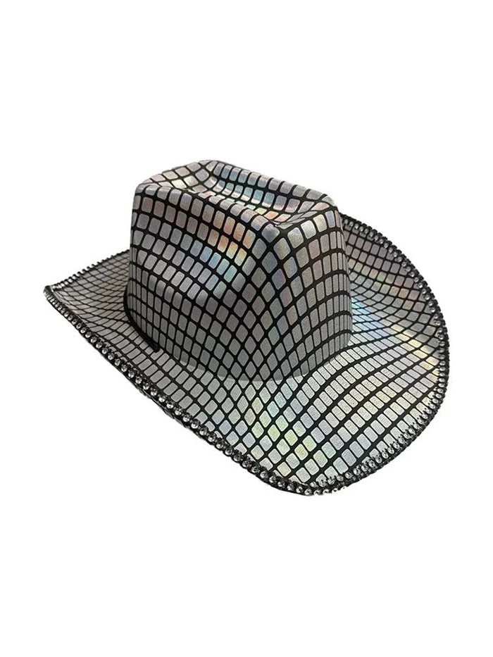 Unisex Mirror Disco Ball Cowboy Festival Hat - thefancydress.co.uk