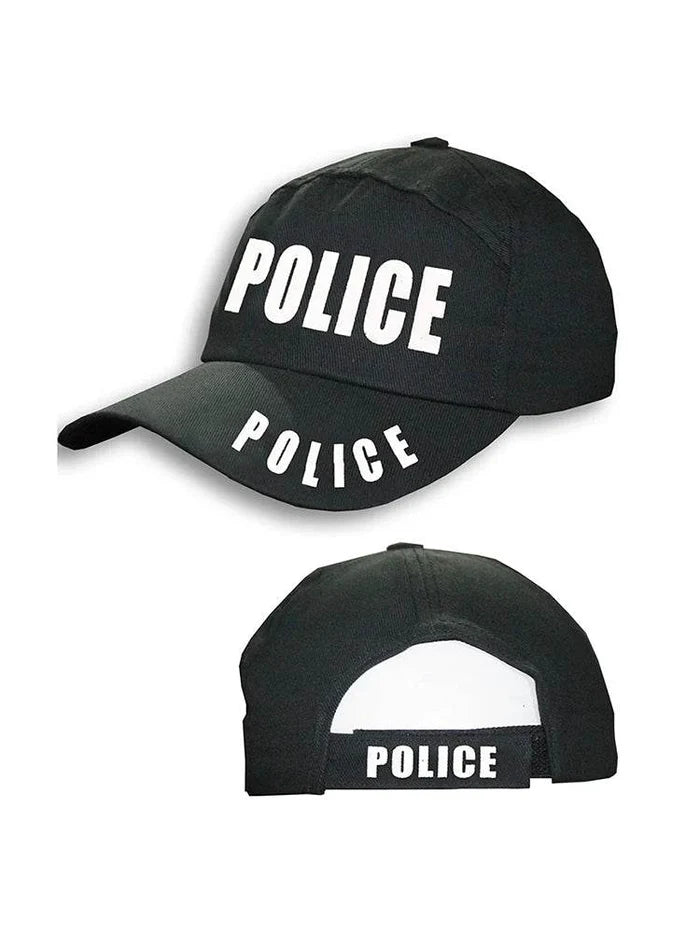 Unisex Police Black Baseball Cap-Hat - thefancydress.co.uk