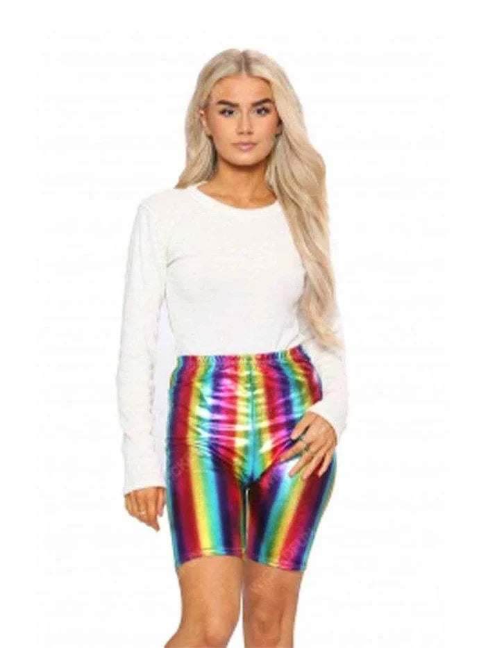 Unisex Shiny Metallic Rainbow Cycling Shorts