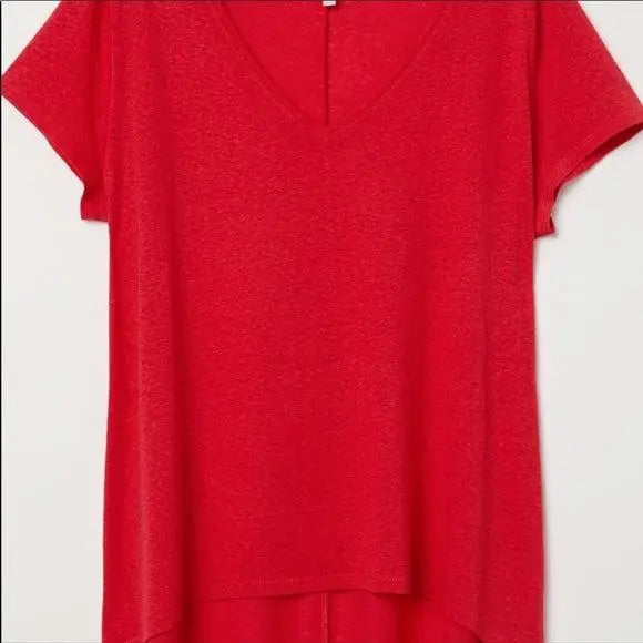 V Neck Short Sleeve Hi-low Round Hemline Red Comfy Casual Top Plus Size 2XL - Wild Time Fashion