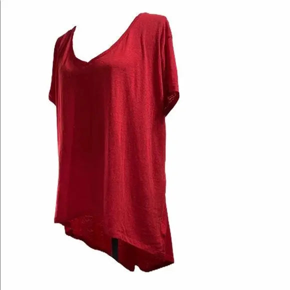 V Neck Short Sleeve Hi-low Round Hemline Red Comfy Casual Top Plus Size 2XL - Wild Time Fashion