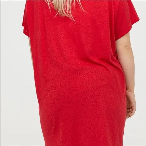 V Neck Short Sleeve Hi-low Round Hemline Red Comfy Casual Top Plus Size 2XL - Wild Time Fashion