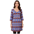 Women's V-Neck Colorful Geo Tunic Dress with 3/4 sleeves and boho western print s-m-l