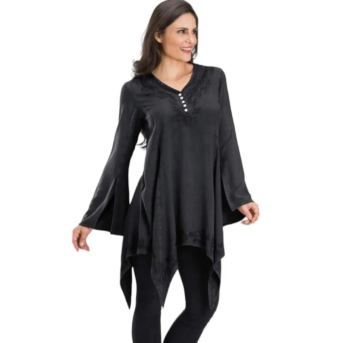 Embroidered Long Sleeve Asymmetrical Tunic