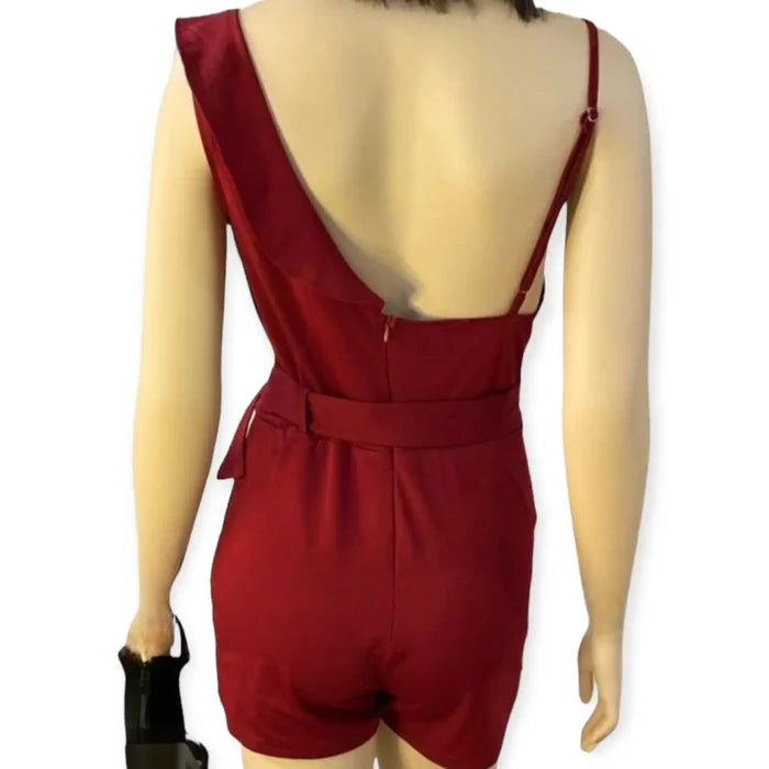 V Neck Ruffle Fitted Shorts Rompers Outfit - Wild Time Fashion