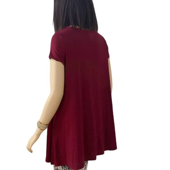 V Neck Short Sleeve A-line Tunic Top