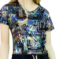 V Neck Short Sleeve Holographic Shirt - Wild Time Fashion