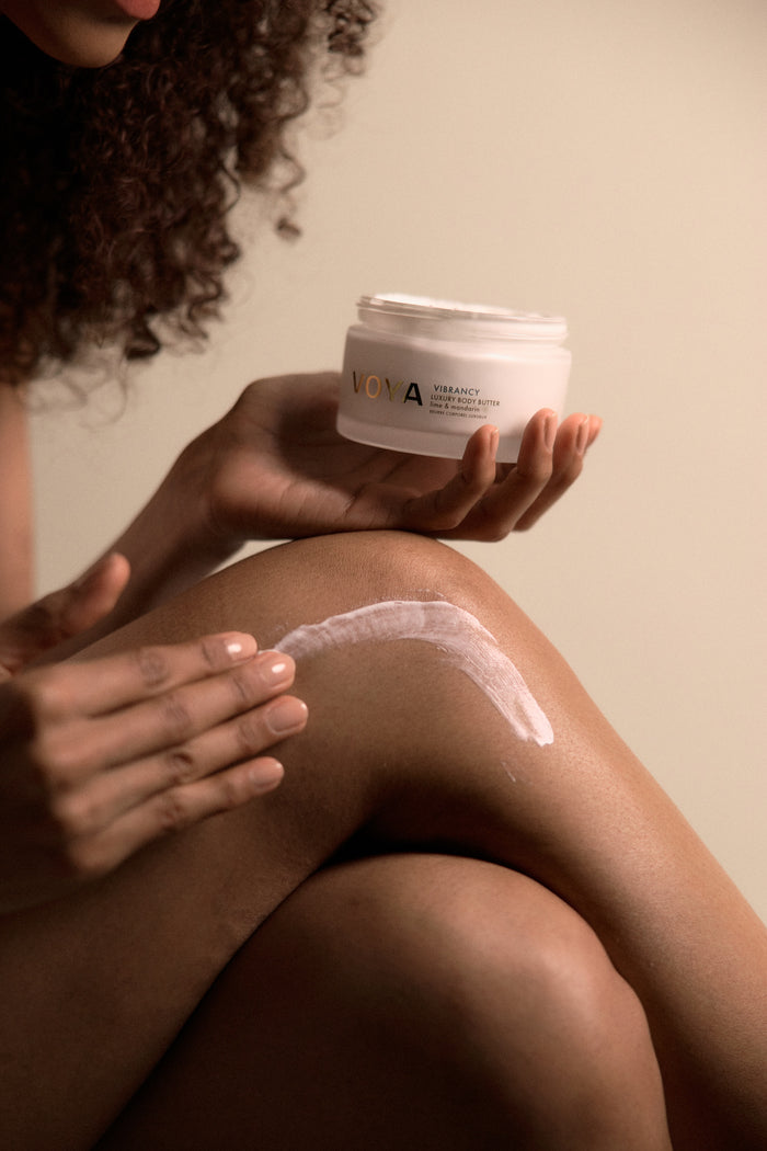 Voya Vibrancy body butter on leg